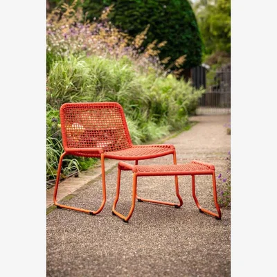 Rockett St George Garden Lounge Chair & Footstool in Bright Orange