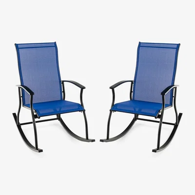 The Range Set of 2 Outdoor Rocking Armchairs - Navy & Black