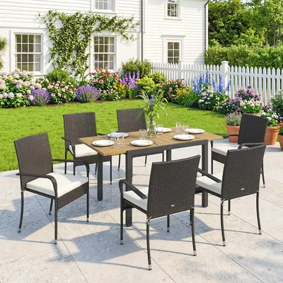 The Range Outsunny 7 Piece Rattan Garden Furniture Set with Stackable Chairs - White