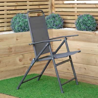 The Range Set of 4 Outdoor Multi-Position Textoline Garden Chairs in Grey - Grey