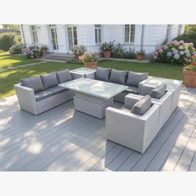 The Range Rattan Garden Funiture Set Lounge Sofa 2 Arm Chair 2 Side Table - Light Grey Mixed
