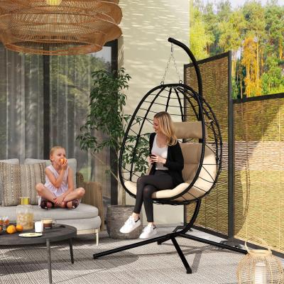 The Range Outsunny Hanging Egg Chair Garden Swing Chair with Cushion - Khaki
