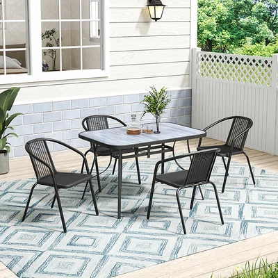 The Range Garden Wood Effect Table with Chairs Set - Black / 1 Table, 4 Chairs / 31.5kg