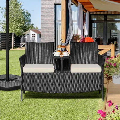 The Range Yaheetech Outdoor Wicker Double Chair Set - Black
