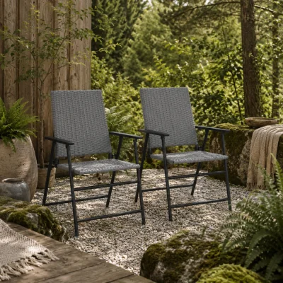 The Range Yoriha Grey Rattan Folding Garden Chairs Set of 2