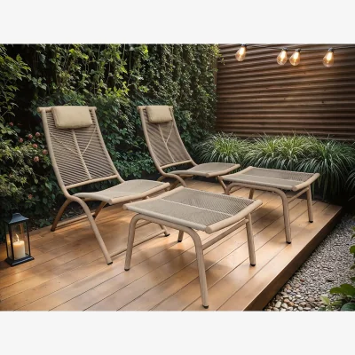 The Range Esen Garden Lounge Chair with Footstool Beige Set - Beige