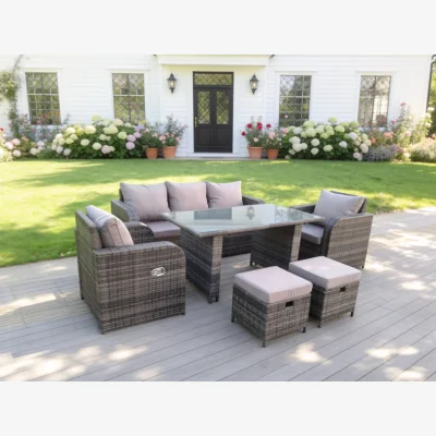 The Range PE Rattan Garden Furniture Set Adjustable Chair - Dark Grey Mixed