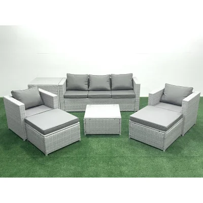 The Range Fimous Light Grey 7-Seater Rattan Garden Set 3-Seater Sofa & 2 Chairs - Light Grey Mixed