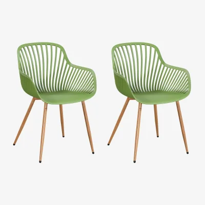 The Range Pair of Sunray Garden Bistro Armchairs With Wood Effect Legs - Moss Green