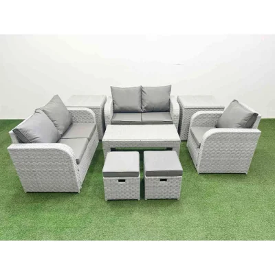The Range Fimous High Back PE Rattan Garden Furniture Set with Reclining Chairs, Light Grey. - Light Grey