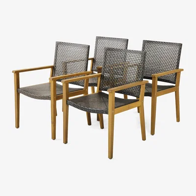 The Range Outdoor Rattan Armchairs Patio Dining Chairs Set of 4 - Brown