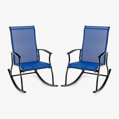 The Range Costway Set of 2 Outdoor Rocking Armchairs - Navy & Black