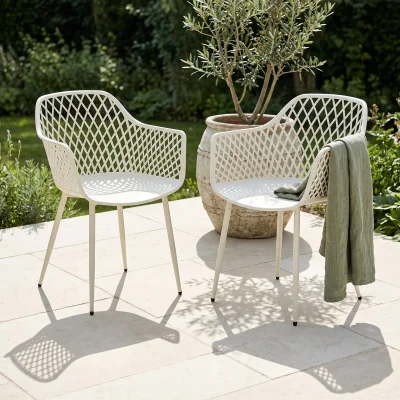 The Range Pair of Lattice Back Garden Bistro Armchairs - White
