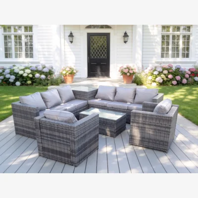 The Range 8 Seater PE Wicker Outdoor Rattan Garden Furniture Sets Lounge Chair - Dark Grey Mixed
