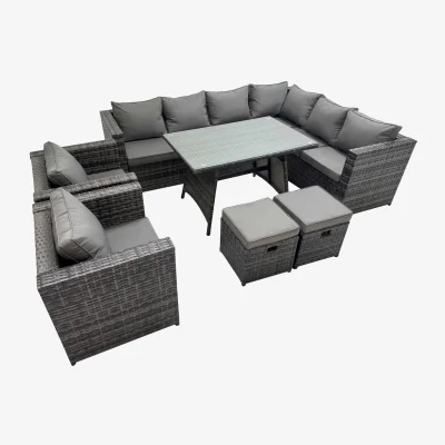 The Range Fimous Dark Grey Mixed Rattan Garden Furniture Set with Dining Table, 2 Chairs and 2 Stools. - Dark Grey Mixed