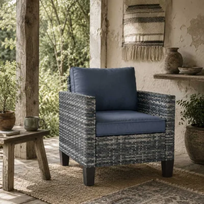 The Range Resa Rattan Grey Outdoor Armchair with Cushion - Wyld Haus