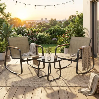 The Range Outdoor Rocking Chair Set,4-Piece Conversation Patio Furniture with Table - Light Brown