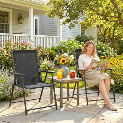 The Range Outsunny Folding Garden Chairs with Wide Seat Set of 2 - Black