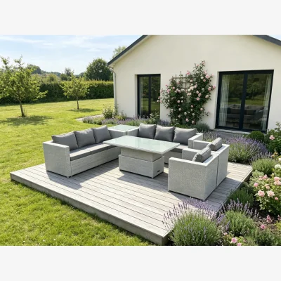 The Range Rattan Garden Funiture Set Height Lounge Sofa 2 Arm Chair Side Table - Light Grey Mixed