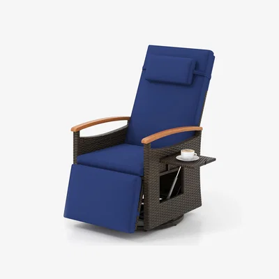 The Range Outdoor Swivel Rattan Recliner Chair - Blue
