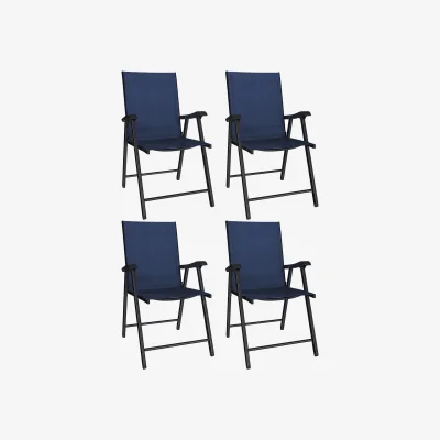 The Range Outsunny Folding Garden Chairs Set of 4 with High Back - Dark BLue