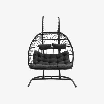 The Range Darphe 2 Seater Garden Hanging Egg Chair with U Shaped Base - Black