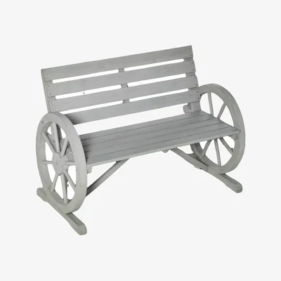 The Range Wooden 2 Seater Wagon Wheel Outdoor Bench - Grey