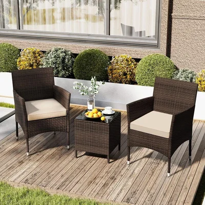 The Range Patio Furniture Set Outdoor PE Rattan Wicker Bistro Chair and Table Set - White
