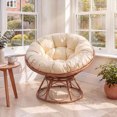 The Range Amara Indoor or Outdoor Swivel Papasan Chair - Natural & Cream