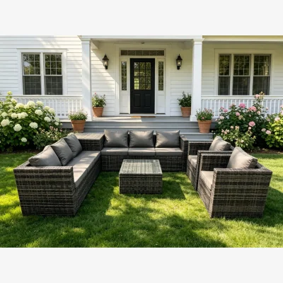 The Range Outdoor Rattan Corner Sofa Set 2 Tables + 2 Chairs - Dark Grey Mixed