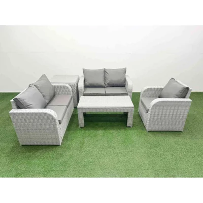 The Range Fimous 5-Piece Poly Rattan Garden Set with Reclining Chair & Loveseat Light Grey - Light grey PE rattan with dark grey fabric