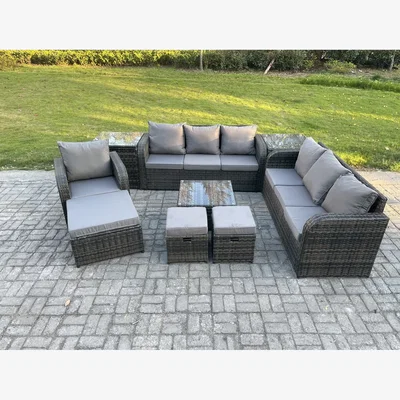 The Range Fimous 10-Seater Outdoor Rattan Garden Furniture Set with Reclining Chair Dark Grey - Dark Grey Mixed