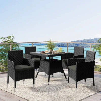 The Range Yaheetech Set of 2 Outdoor Rattan Dinning Chairs - Black/Grey