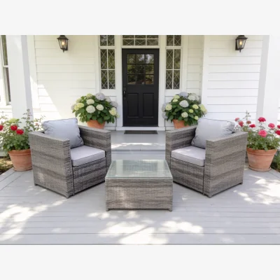 The Range Rattan Garden Furniture Chairs Oblong Coffee Table Set - Dark Grey Mixed