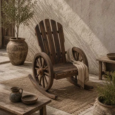 The Range Elna Dark Favi Wood Adirondack-Style Outdoor Rocking Armchair, Carbonized Finish