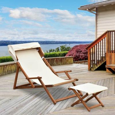 The Range Outsunny Outdoor Wooden Frame Folding Deck Chair with Canopy  - Cream