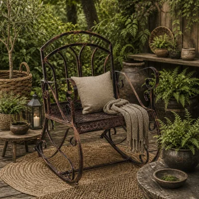 The Range Pabasa Vintage Inspired Metal Bronze Single Outdoor Rocking Armchair