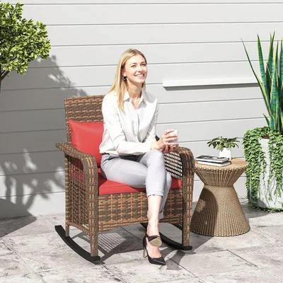 The Range Outsunny Rattan Garden Rocking Chair - Red