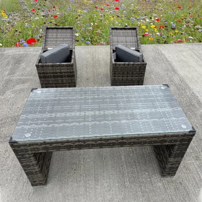 The Range RATTAN WICKER GARDEN OUTDOOR 2TW0 SINGLE CHAIRS FURNITURE PATIO COFFEE SET GREY - chair and stools