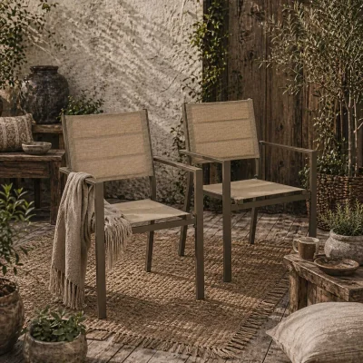 The Range Batomi Set of 2 Khaki Aluminium Stackable Outdoor Garden Chairs