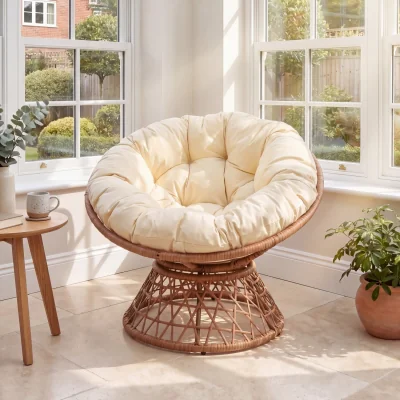 The Range Liora Outdoor or Indoor Swivel Papasan Chair - Natural & Cream