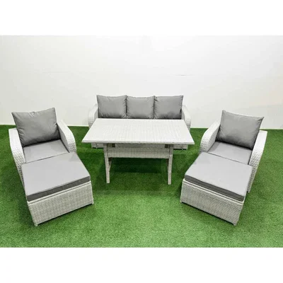 The Range Fimous PE Rattan Garden Furniture Set with Reclining Chairs and Dining Table Light Grey - Light Grey