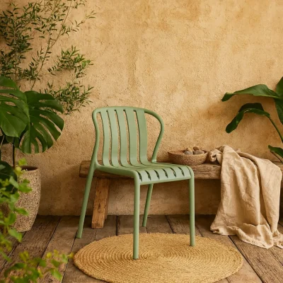 The Range Wyld Haus Ollioules Sage Green Slatted Outdoor Dining Chair with Armrest - Grey