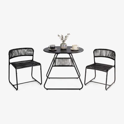 The Range 3 Piece Rattan Outdoor Bistro Furniture Set - Black / 1 x Coffee Table,2 x Chairs