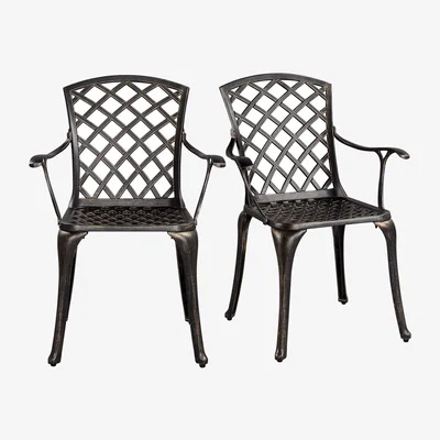 The Range Set of 2 Outdoor Patio Dining Chairs with Armrests - Bronze