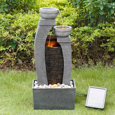 Dunelm Peaktop Solar Powered Two Bowls Water Feature with LED Light