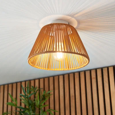 Dunelm Kenia Rattan Outdoor Flush Ceiling Light Natural