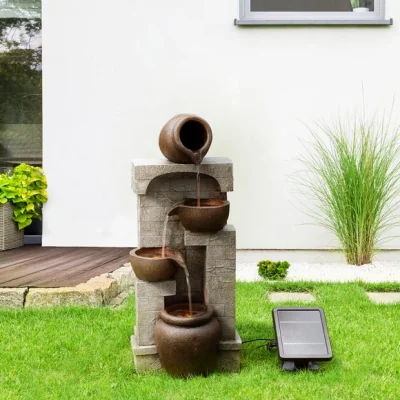 Dunelm Peaktop Solar Powered Cascading Pots and Bowls Water Feature with LED Light