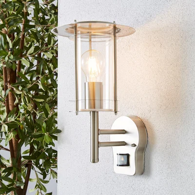 Dunelm Derek PIR Sensor Glass Steel Outdoor Wall Light Silver