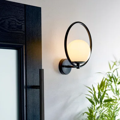 Dunelm Fort Halo Black Opal Glass Outdoor Wall Light Black/White